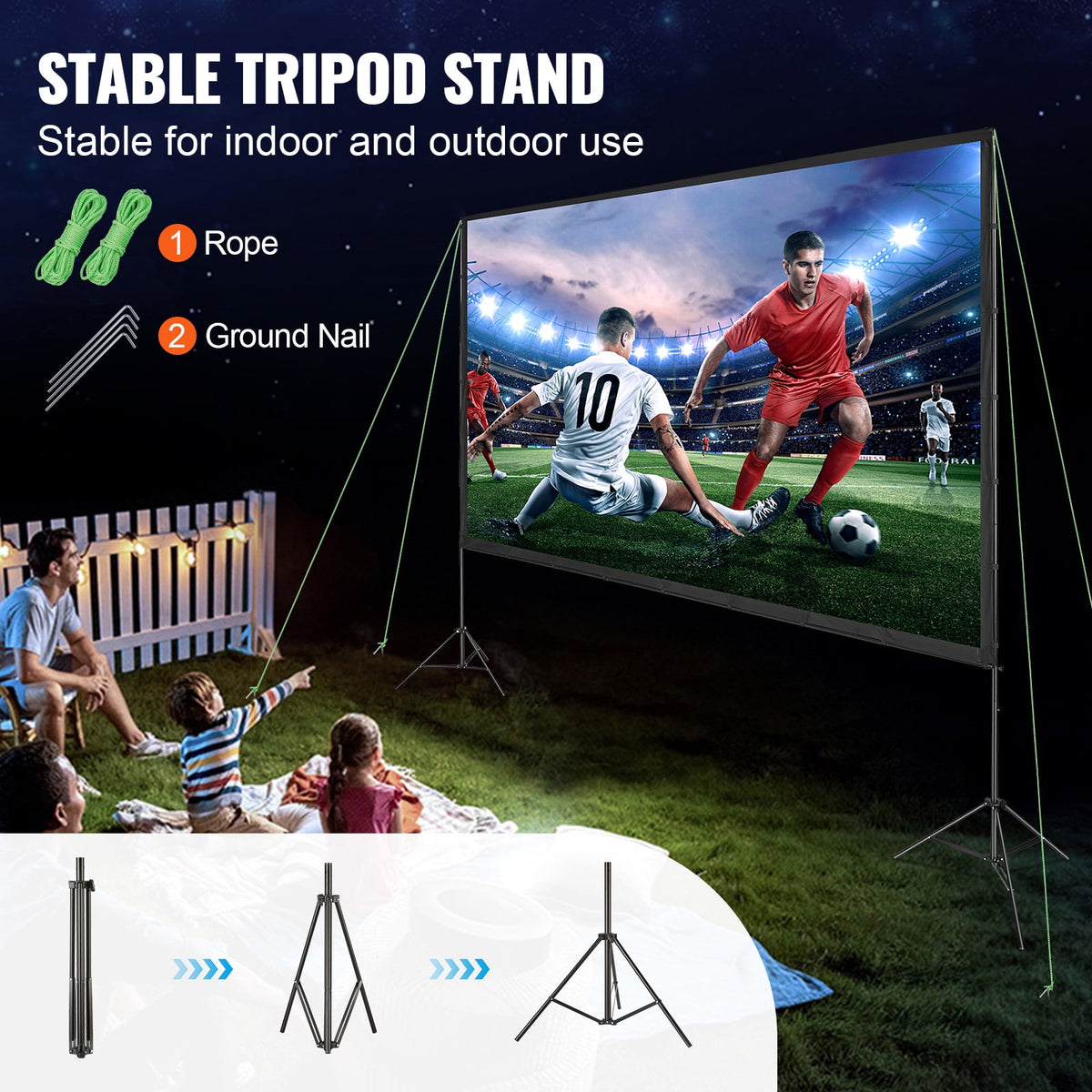 SKYSHALO 150" Projector Screen, 4K Portable Movie Screen, HD, 16:9, Perfect for Home Theater, Outdoor, Indoor