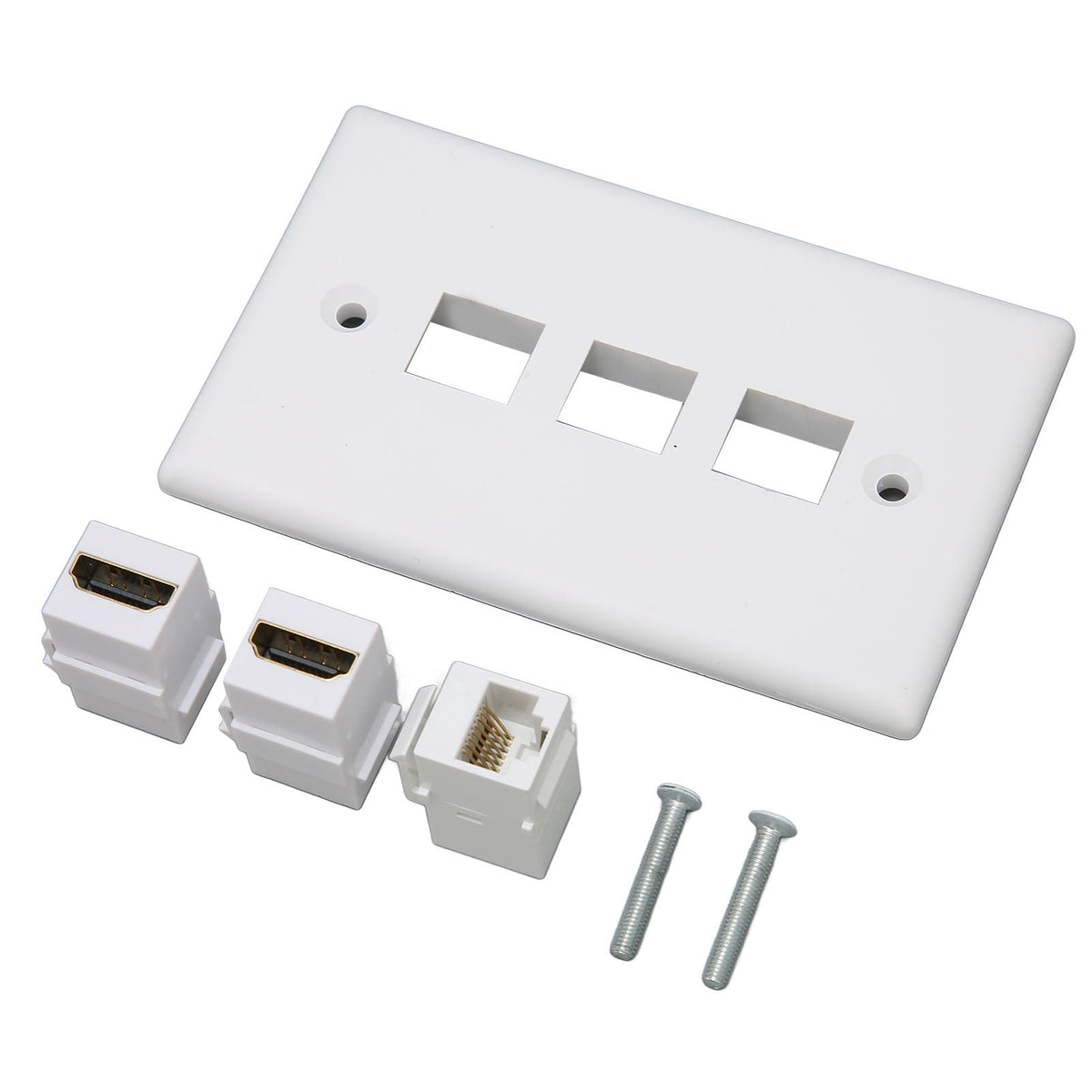 2 Port 4K HD Multimedia Interface Ethernet Wall Plate Soldering Free 1 Port Cat6 Keystone Wall Plate for HDTV Projector