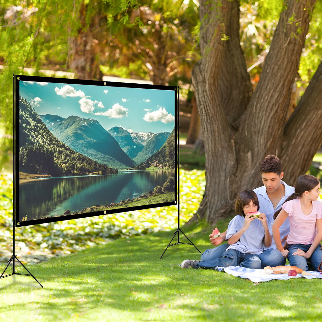GJX 120 Inch Portable Projector Screen, White Wall Mount Projection Screen with Stand, 4:3 Polyester for Home Office and Classroom