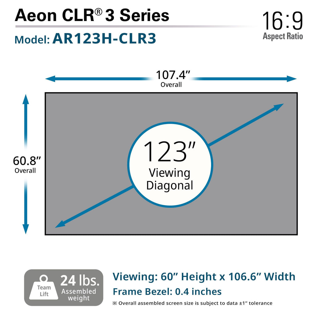 Aeon CLR3, 123"Diag,1 6:9, Ceiling Light Rejecting EDGE FREE Fixed Frame Ultra-Short Throw Projector Screen AR123H-CLR3