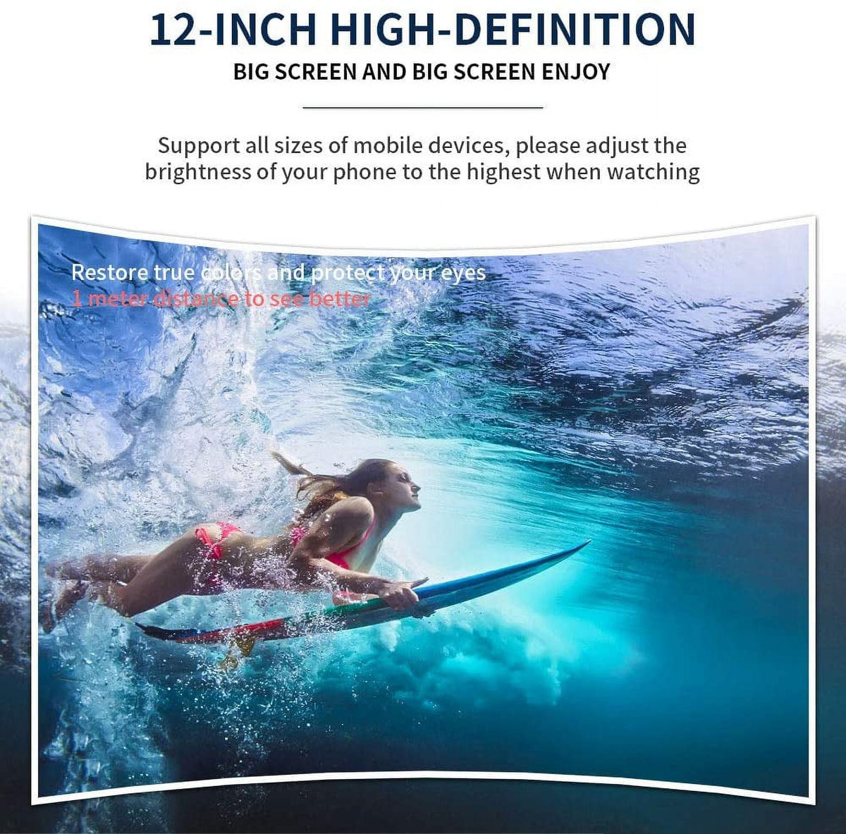 Qishi 12'' 3D Curved Screen Magnifier for Mobile Phone, HD Magnifier Projector Screen Enlarger for Videos, Movies, Games, Foldable Phone Stand with Screen Amplifier, Compatible with All Smartphones
