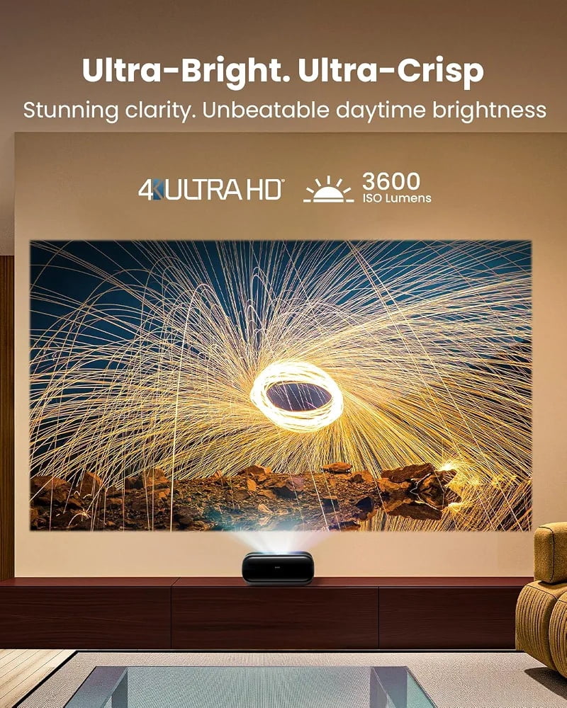 4K Ultra Short Throw Triple Laser Projector 3600 ISO Lumen Dolby Vision, 20W Dynaudio Integrated Speakers, Google TV, Dolby Atoms, DTS-X