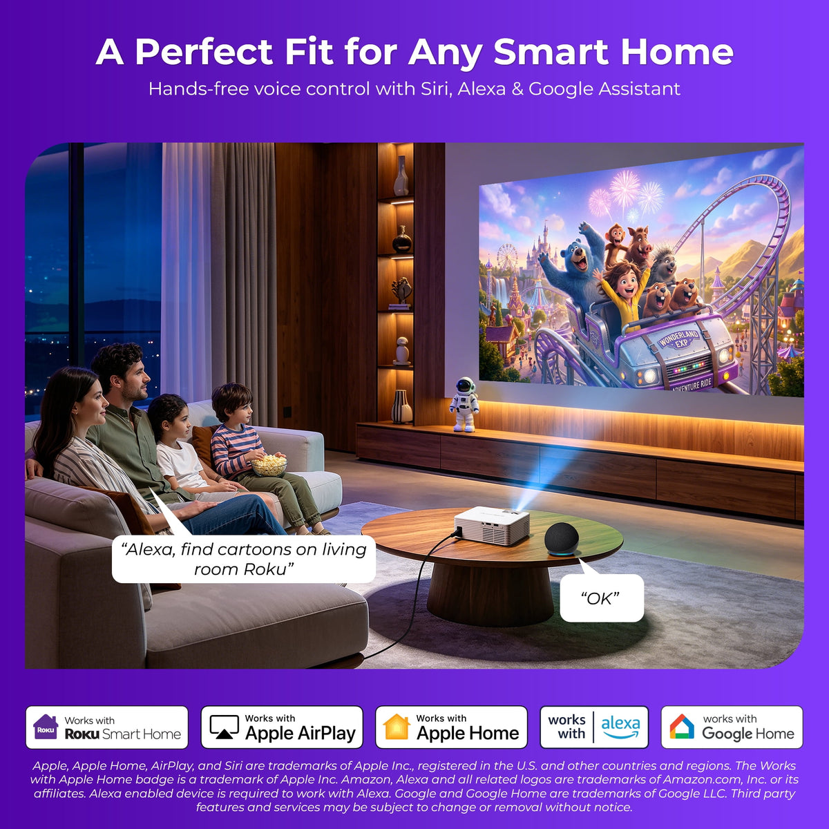 ELEPHAS Roku TV Smart Projector with Wi-Fi and Bluetooth, Built-in Roku TV Streaming Experience, Dolby Audio, Portable Mini Smart Projector