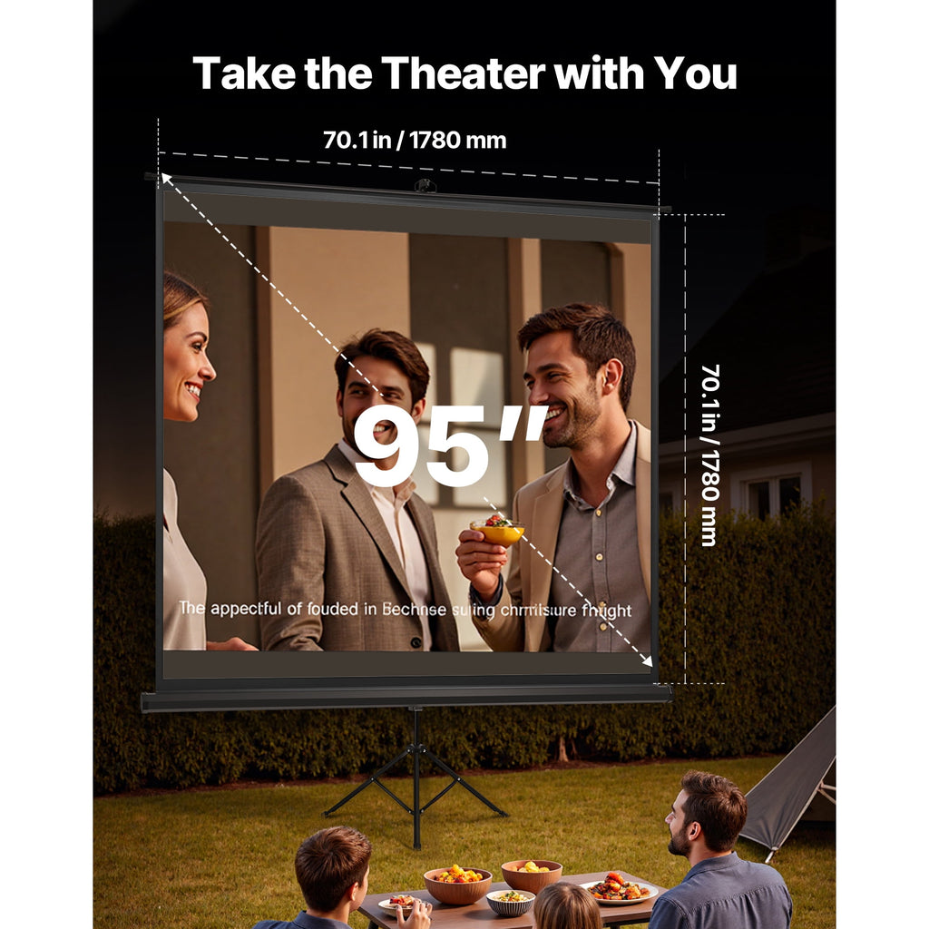 KFFKFF Portable Projector Screen with Stand, 70 x 70 Inch, 160° Viewing Angle, Indoor and Outdoor Use, 1:1 4K HD Projection Screen with Tripod and Carrying Bag, Ideal for Movies, Home Theater