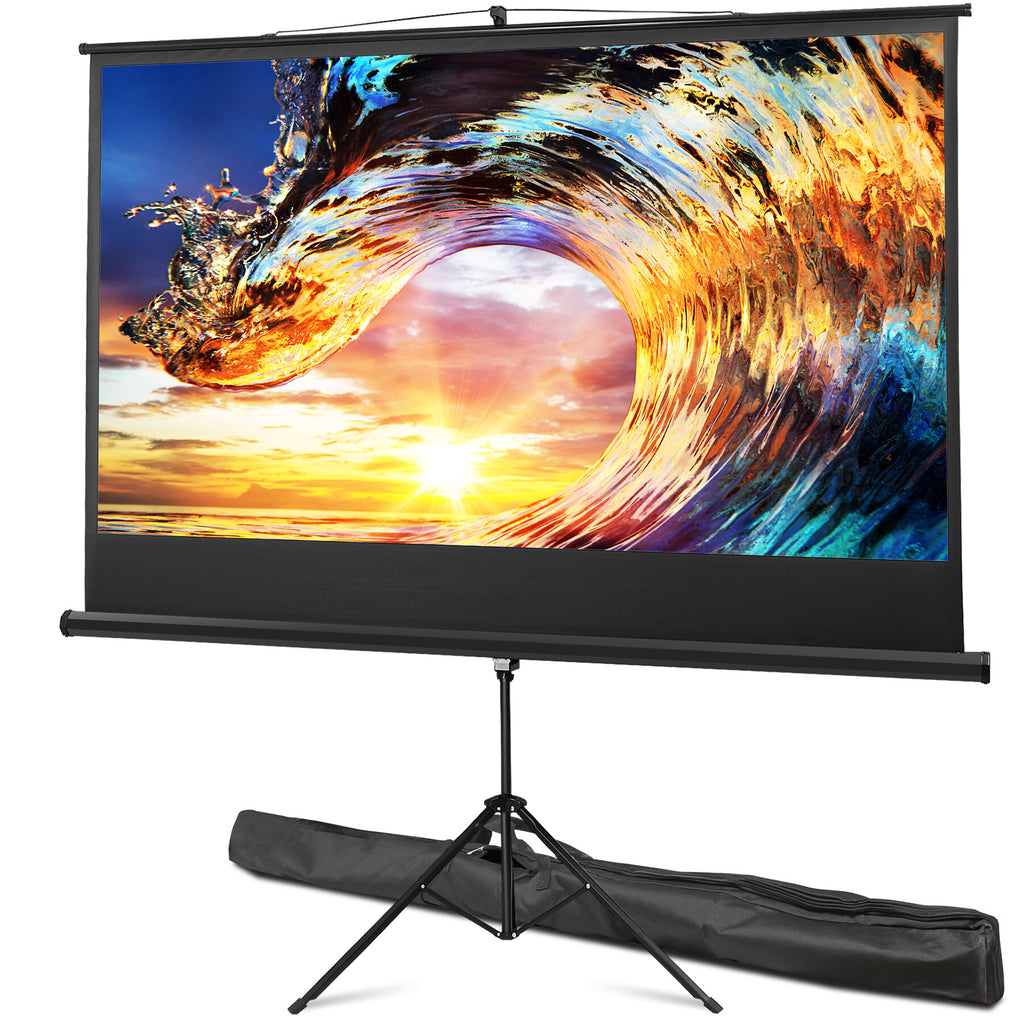ZENSTYLE 84" 16:9 HD Projector Screen Stable Tripod Stand Movies Presentations with Carry Bag Black