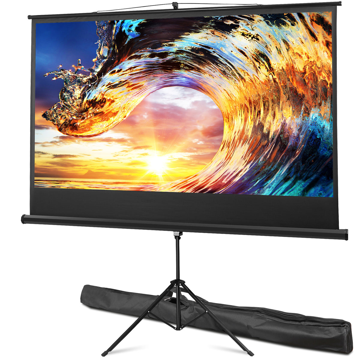 ZENSTYLE 84" 16:9 HD Projector Screen Stable Tripod Stand Movies Presentations with Carry Bag Black