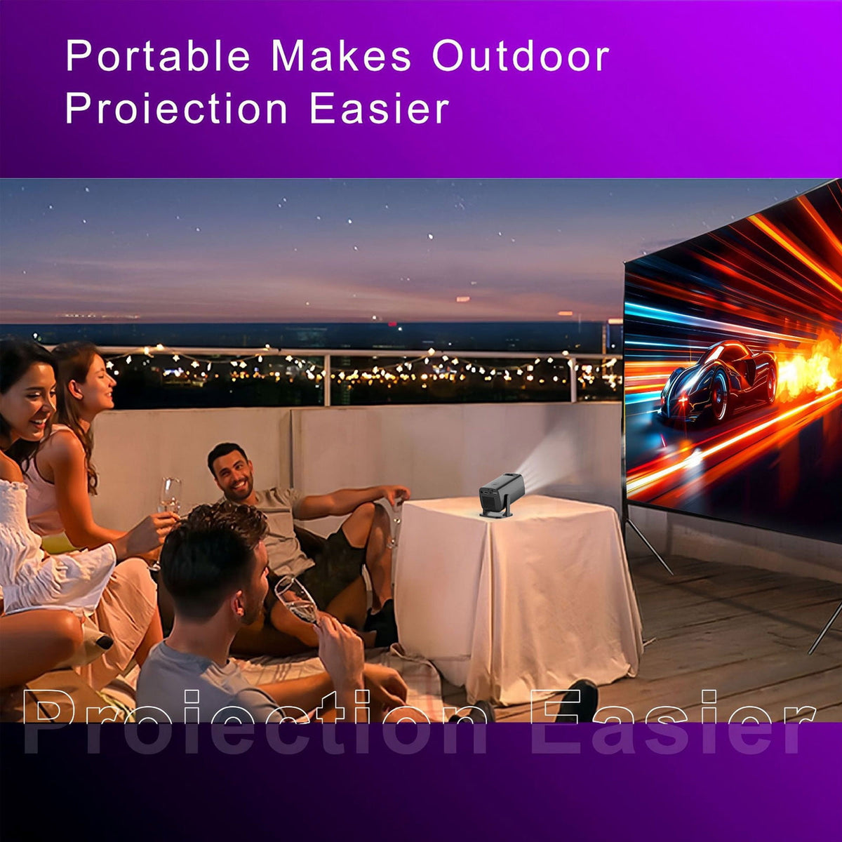 Nkmbld 4K Projector with WiFi and Bluetooth, Mini Portable Automatic Projector Outdoor/Indoor Movie Projector with WiFi and Bluetooth for Home Theater Upgrade