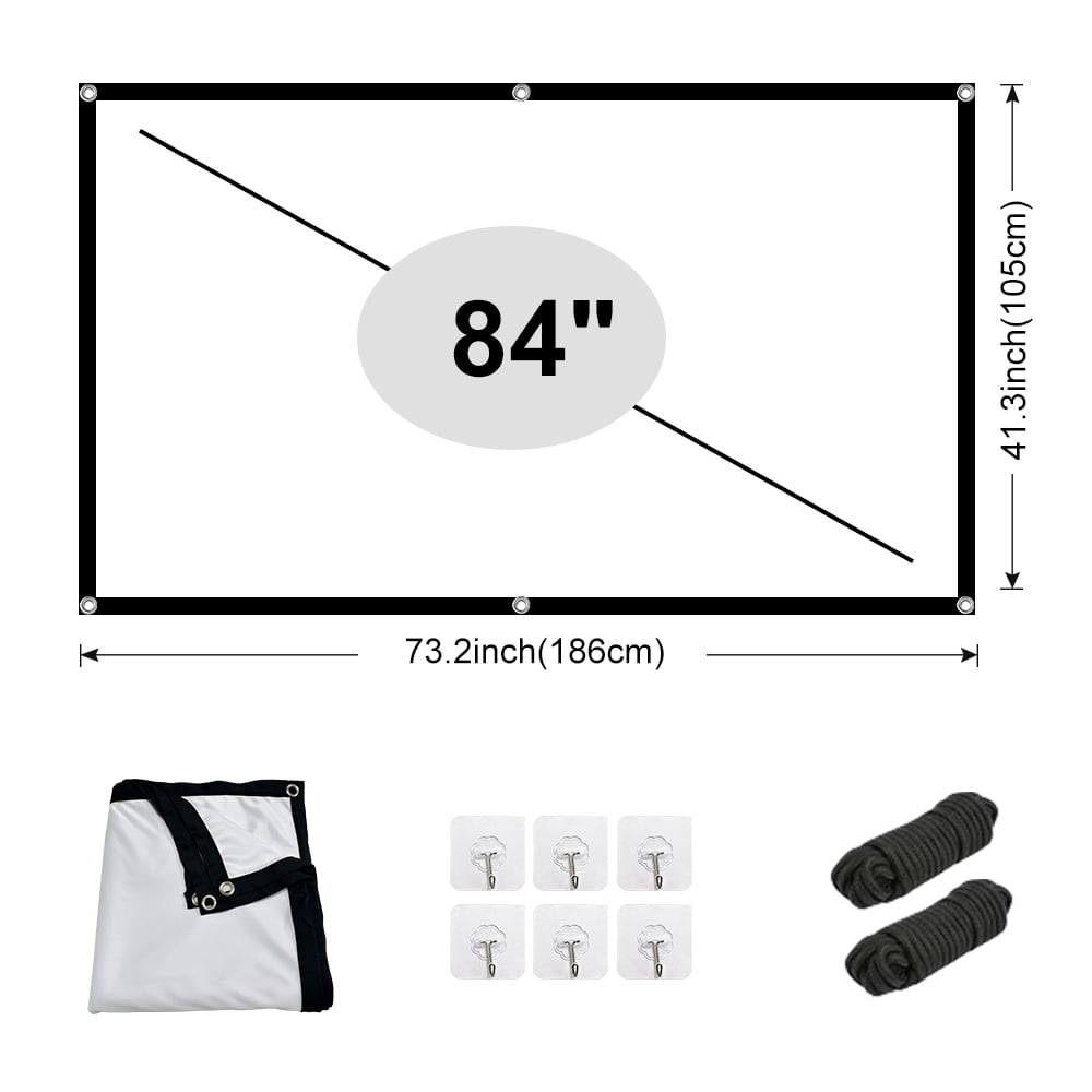 HVKDIEB Projection Screen 100 Inch Wall Mount Projector Screens, White, GMD100, New, 1 Count