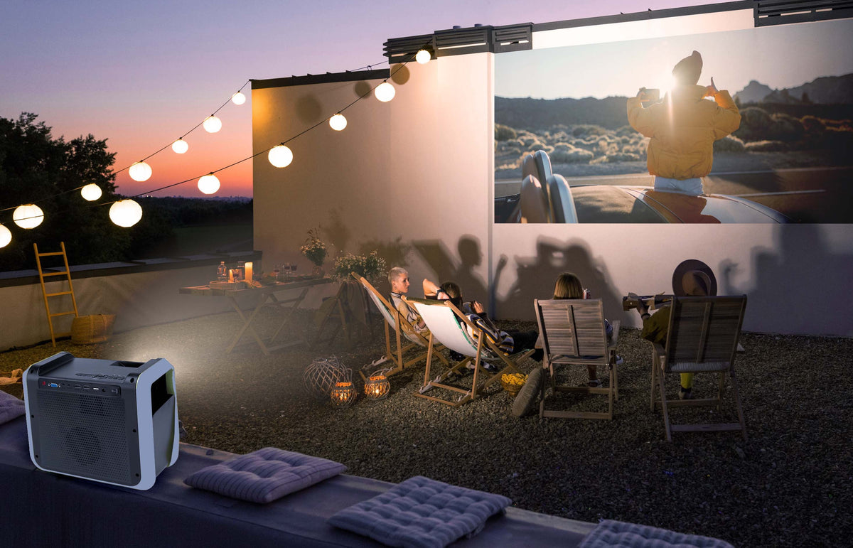 RCA RPJ060 Projector 150" Portable 1080p LED/LCD | Rechargeable Battery | Built-in Handles and Speaker - Black/Gray