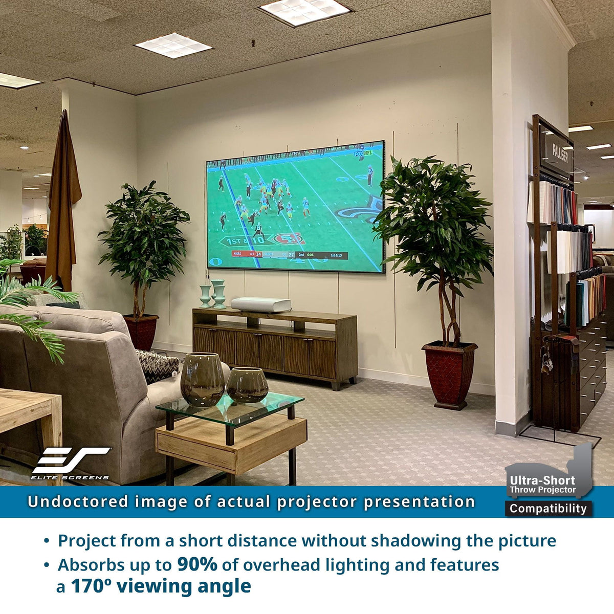 Aeon CLR3, 123"Diag,1 6:9, Ceiling Light Rejecting EDGE FREE Fixed Frame Ultra-Short Throw Projector Screen AR123H-CLR3