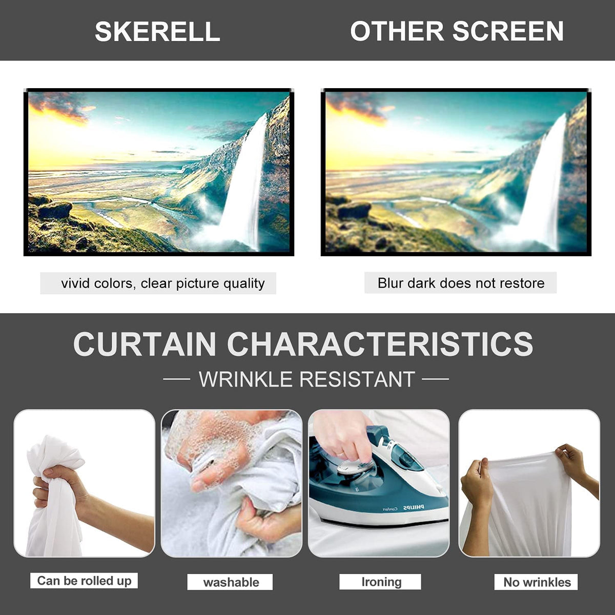 HOIN 80 inch 4K Portable Projector Screen Outdoor with Stand,16:9 Anti Crease Foldable Movie Screen