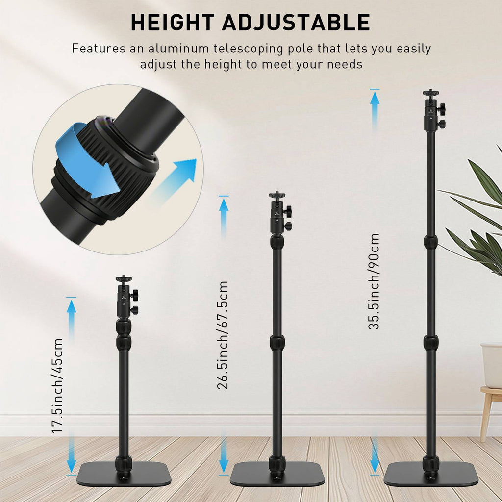 AILIGHT Projector Stand, 19"-47.5" Height Adjustable Floor Projector Mount Stand, Heavy-Duty 360° Swivel, Universal 1/4" & 3/8" Table Mount