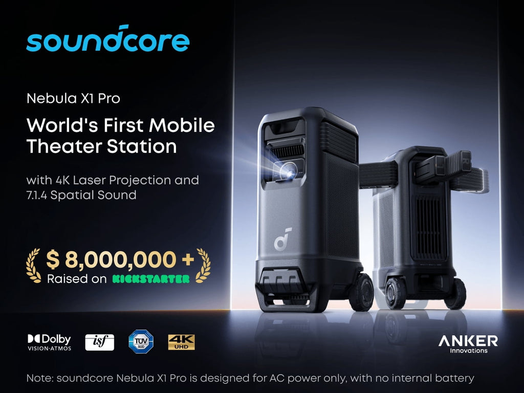 Soundcore Nebula X1 Pro 4K Outdoor Projector, Triple Laser, 3500 ANSI Lumens, Spatial Sound, 56000:1 Contrast, Optical Zoom
