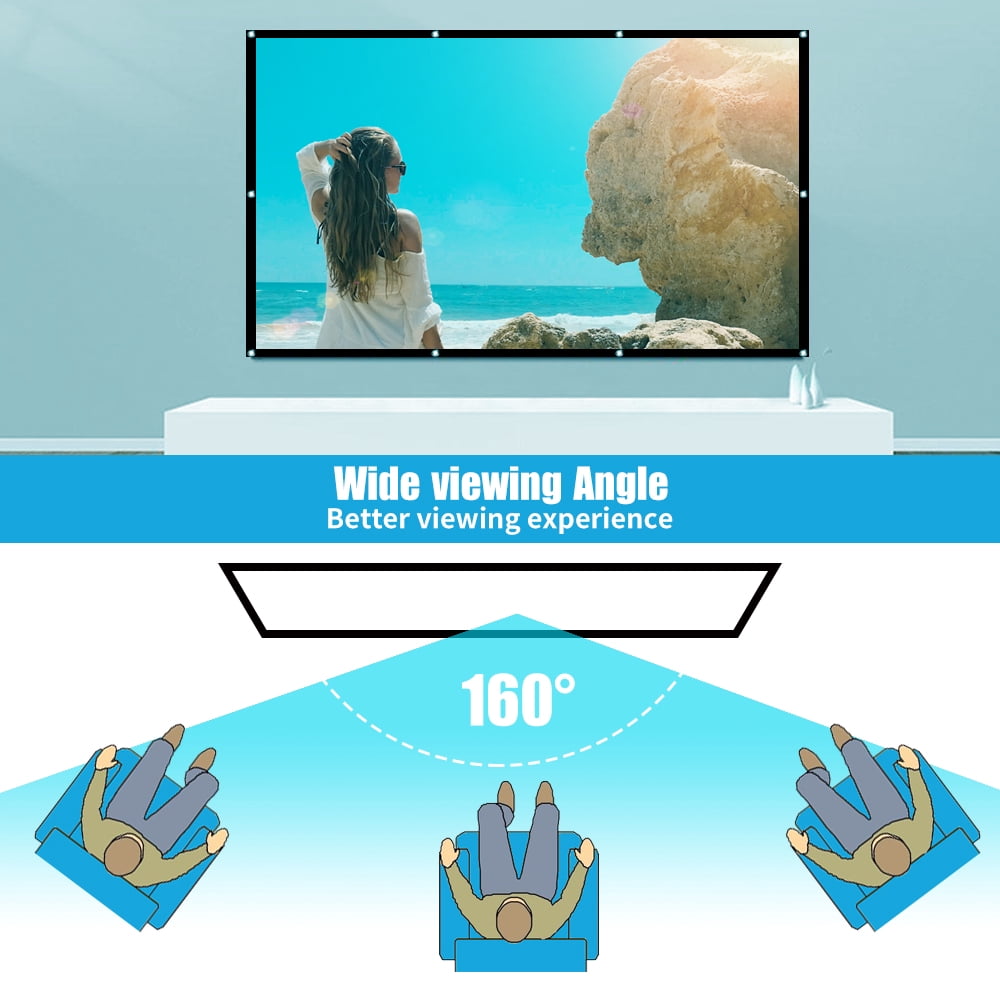 Salange Wall Mount 100" Movie Indoor/Outdoor Foldable Anti-Crease Projector Screen,Home Movie Screen Polyester Fibre,White