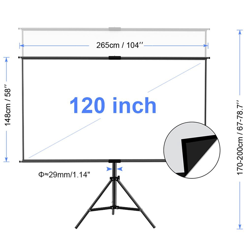 Toot shadow Portable Projector Screen Stand Tripod 100 inch,Indoor Outdoor Projection Screen with Black-Backing,16:9 HD, for Indoor and Outdoor Use, Perfect for Home, Office and Presentations