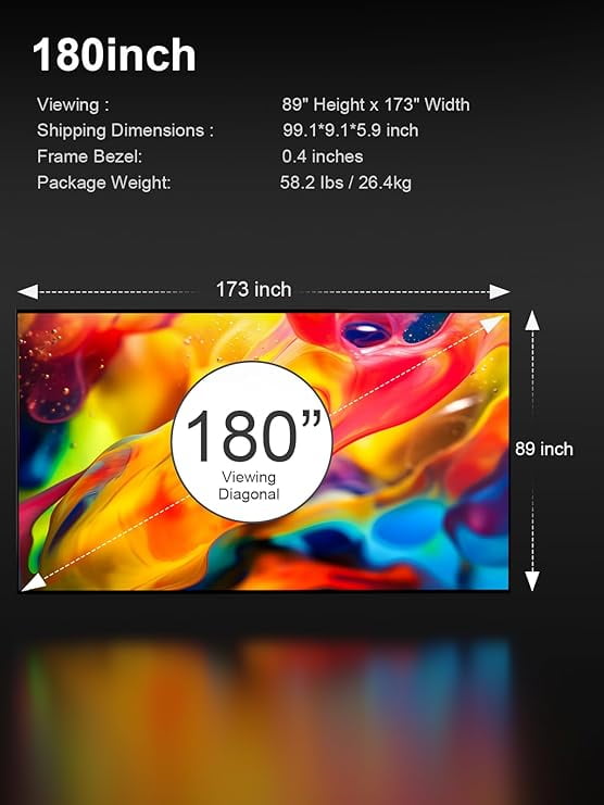 AWOL VISION 180-inch Projector Screen Fixed Frame, 1.3 dB Peak Gain, The Perfect Combo with LTV-2500, 80% Picture Quality Improved, 4K / 8K Ultra HD, Active 3D Wall Mount Projector Screen