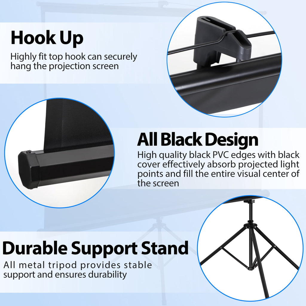 ZENY 84 Inch Projector Screen with Stand 16:9 HD Portable Outdoor Movie Screen Height Adjustable Tripod Projection Screen with Carry Bag