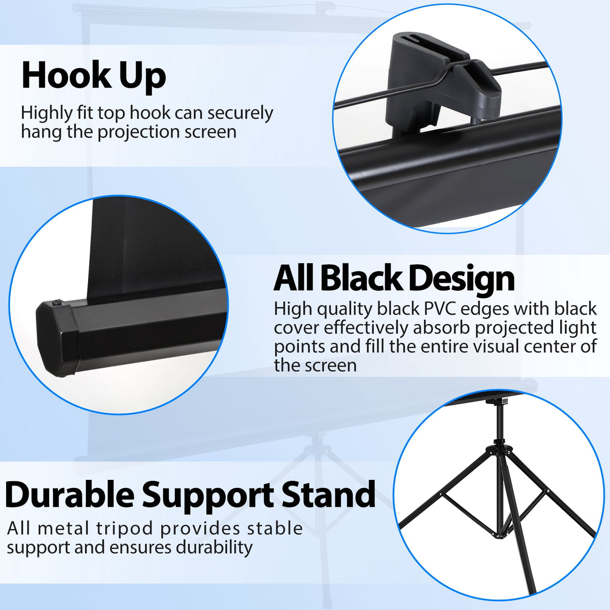 ZENY 84 Inch Projector Screen with Stand 16:9 HD Portable Outdoor Movie Screen Height Adjustable Tripod Projection Screen with Carry Bag