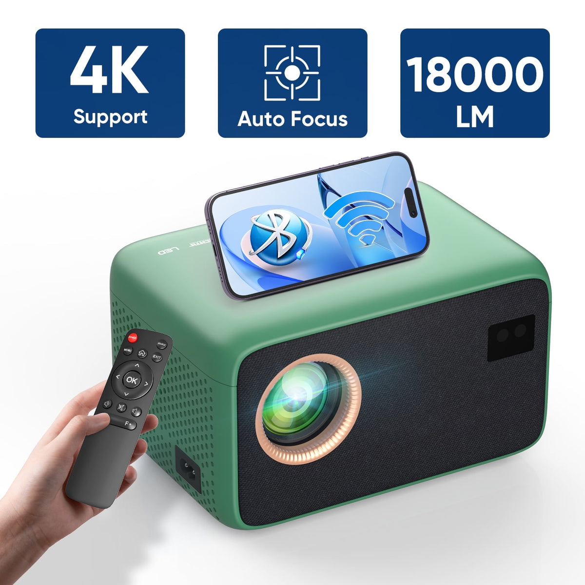 [Electric Focus]Faltopu Mini WIFI Bluetooth Projector 4K Support Native 1080P, 18000LM Outdoor Movie Projector, Home Theater Projector Compatible with IOS, Android, PC, TV Stick, HDMI, USB