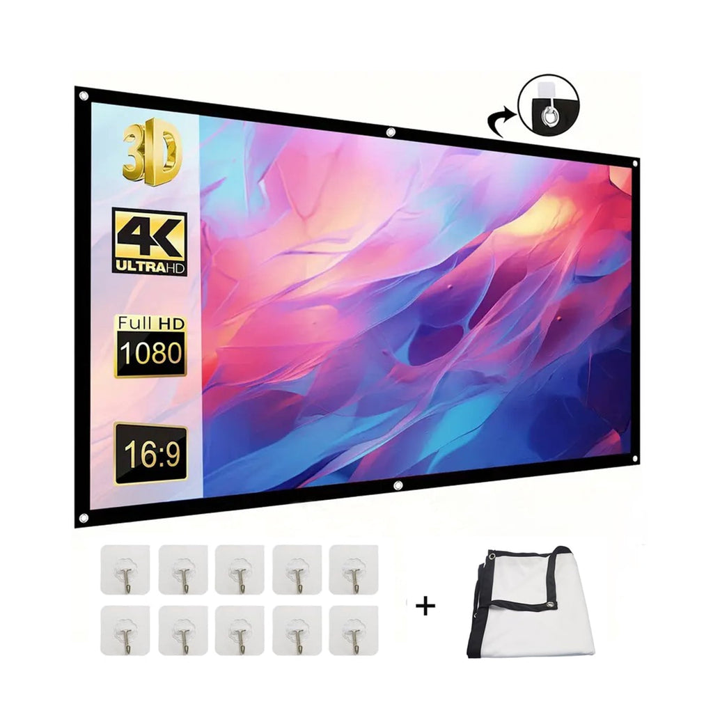 BDQ Projector Screen 100-Inch, 16:9, Front & Rear Projection, Portable Wrinkle-Free.