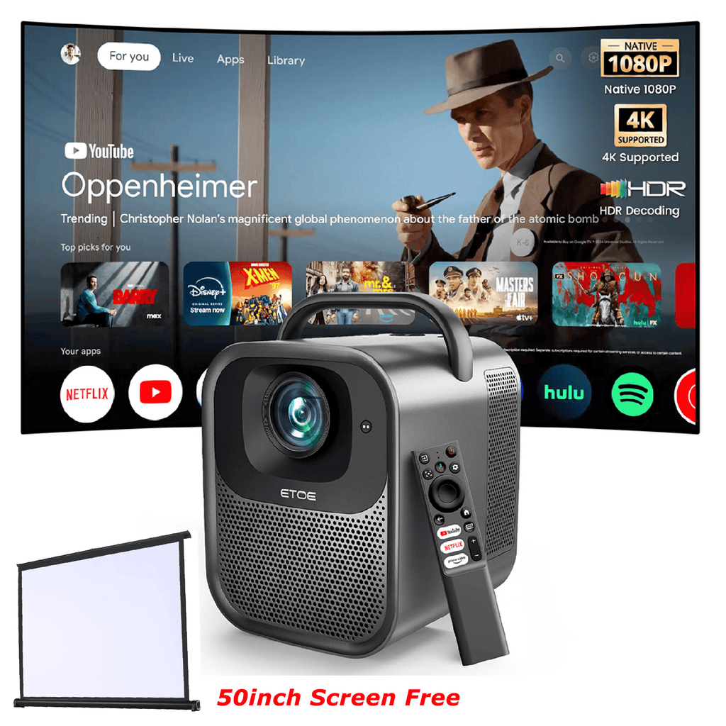 ETOE Seal Pro Smart Portable Movie Projector with Google TV,Officially Licensed Netflix,1080P FHD 4K Supported,1300lm,Auto Focus & Keystone,Dolby Audio