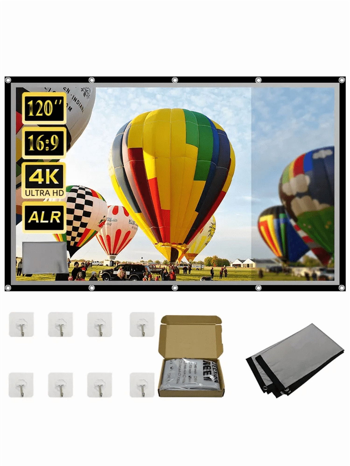 GAINVANE Projector Screen Metal Grey Anti-Light 84-133 inch 30° Viewing Angle 16:9 Portable Reflective Screen Home Theatre Indoor