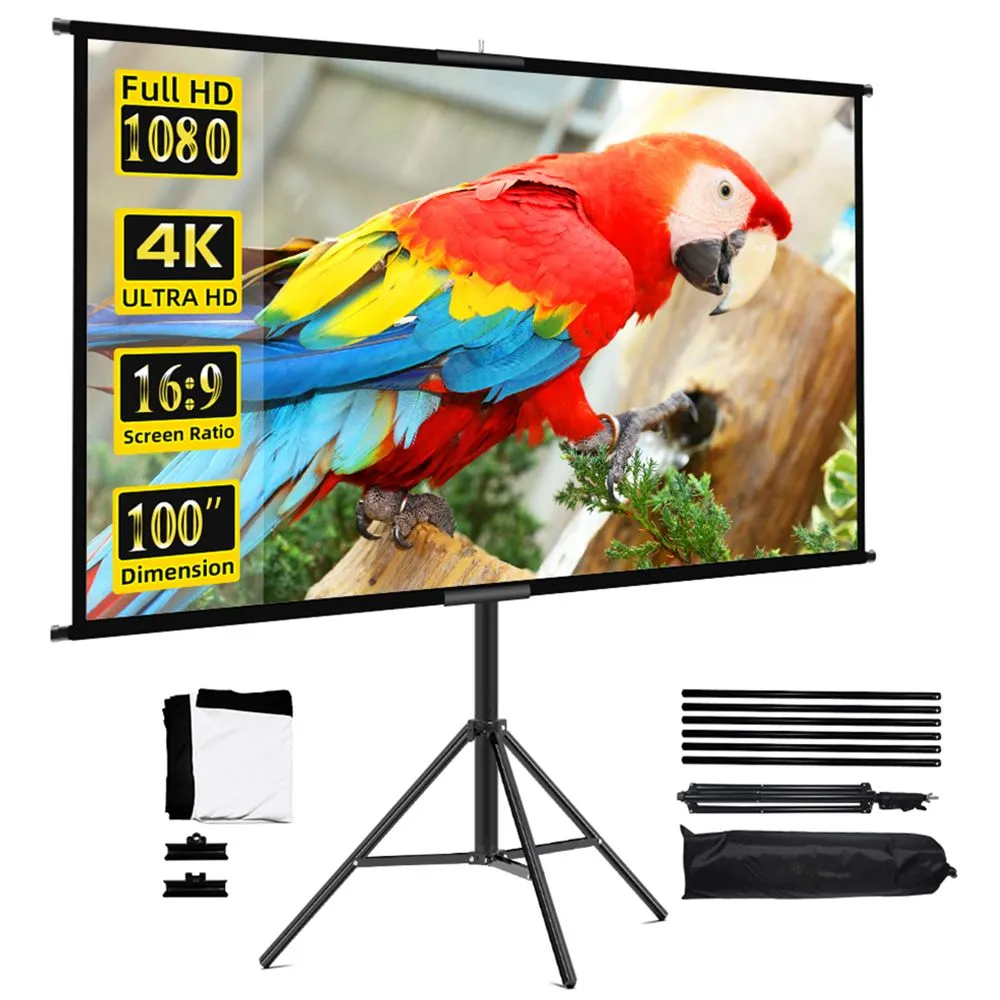 GAINVANE Projector Screen With Stand Foldable White Less Creases 100 inch Soft Double Sided Screen Home Theater Outdoor