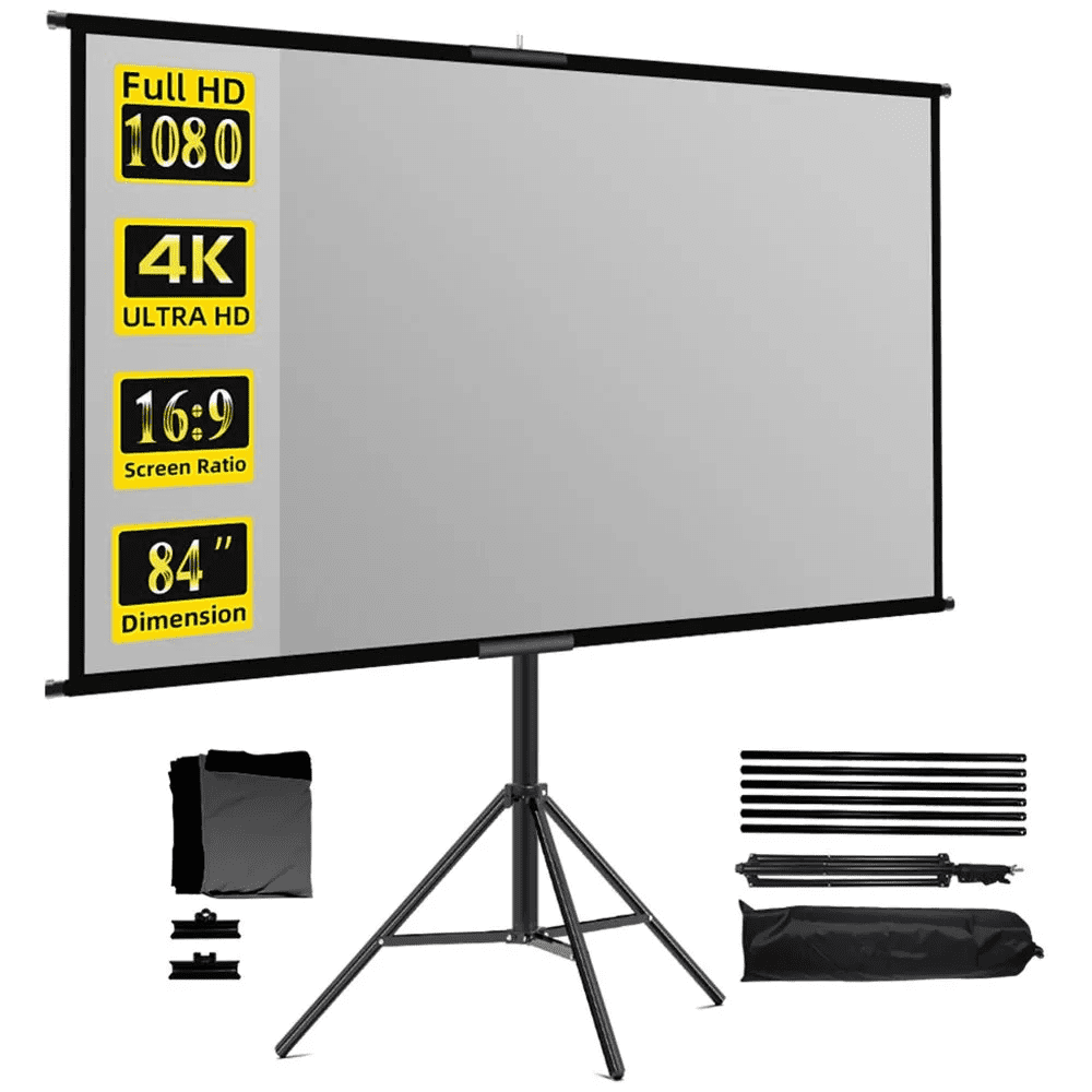 GAINVANE Projector Screen With Stand Metal Grey Anti-Light 84 inch For Home Theater Outdoor Bracket Projection Screen