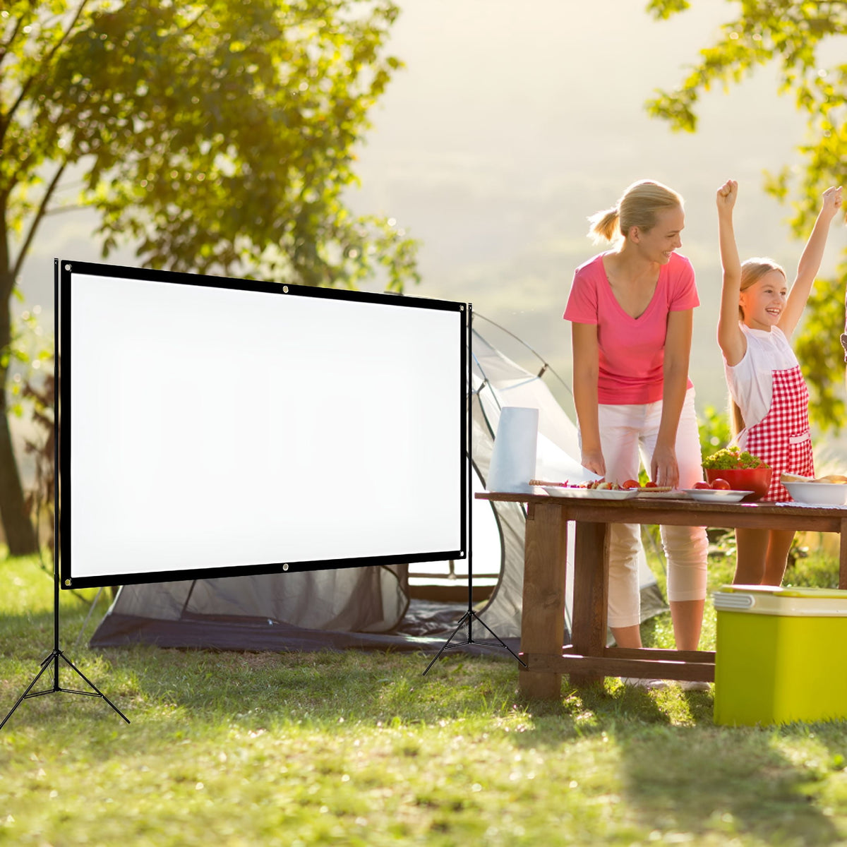 GJX 120 Inch Portable Projector Screen, White Wall Mount Projection Screen with Stand, 4:3 Polyester for Home Office and Classroom