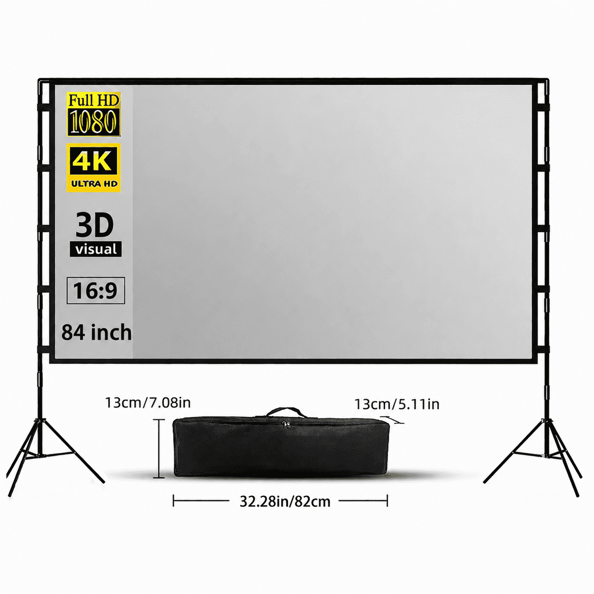 HVKDIEB Grey ALR Projector Screen with Stand, Portable 84 Inch 16:9 Projection Screen with Double Tripod & Carry Bag for Indoor Outdoor Home Theater Movie Night