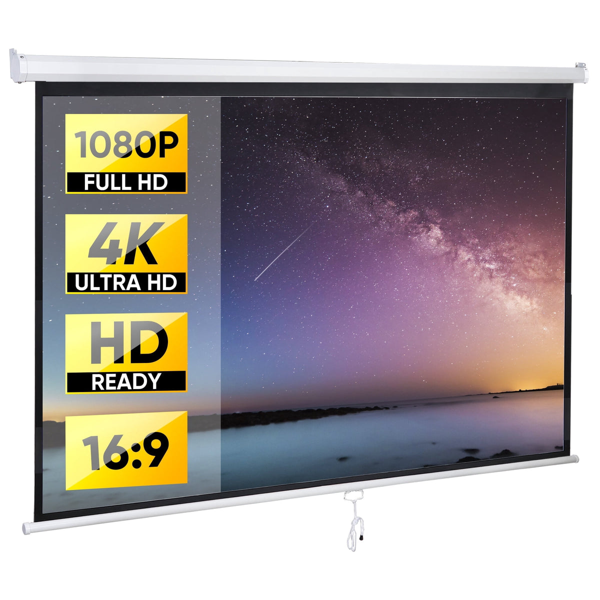 HomGarden 80inch 16:9 Portable Projector Screen 1080P HD 4K Folding Anti-Crease Movie Screen, White