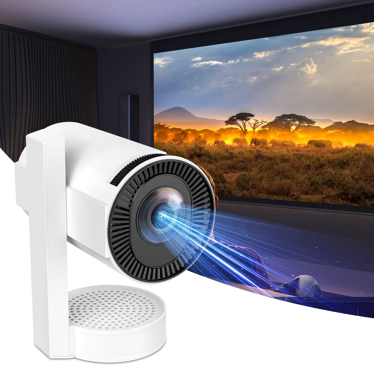 JGJJUGN Portable Mini Projector 4K Resolution Bluetooth Built-In Speaker Telescopic Stand 5G Connectivity for Home Theater Entertainment
