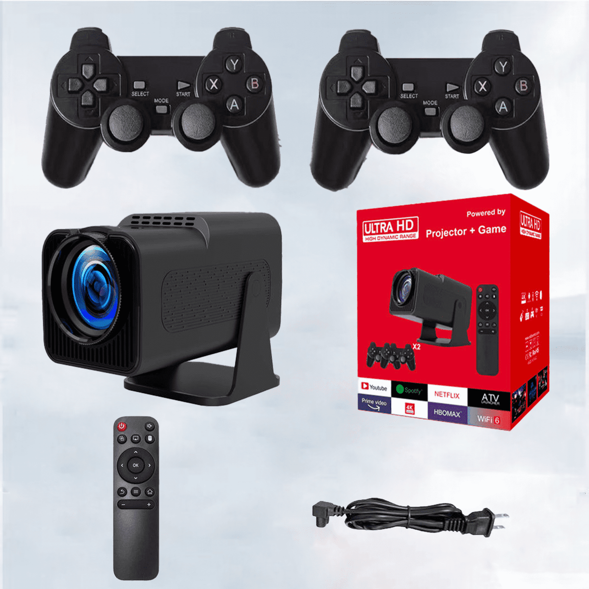 NexPlay HD Home Entertainment Gaming Projector,2 Wireless Controllers,20,000+ Classic Games,Wi-Fi 6 and Bluetooth,Black