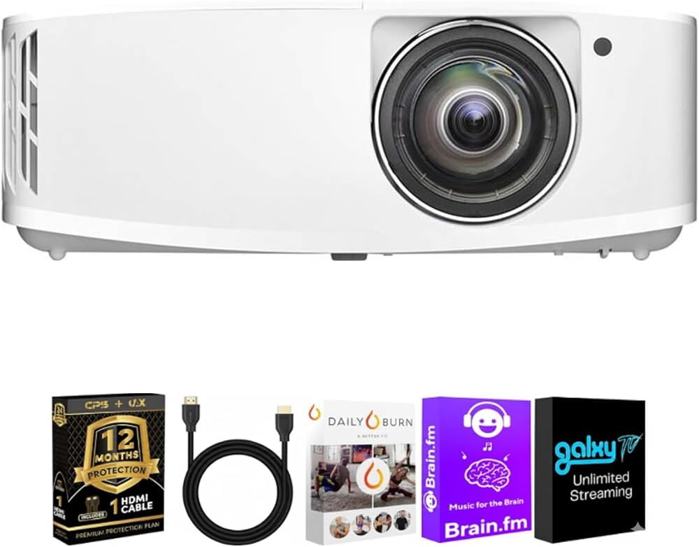 Optoma UHD35STx 4K Short Throw Gaming Projector Bundle with HDMI Cable & CPS
