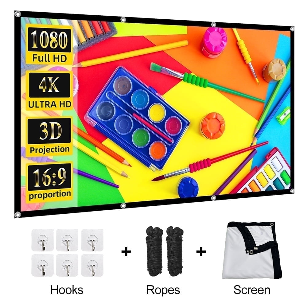 GAINVANE Projector Screen 100 inch 16:9 Outside Projector Screen Portable Outdoor Indoor Wrinkle-Free 4K HD Wall-Mounted Backyard Movie Night Camping Office Presentation