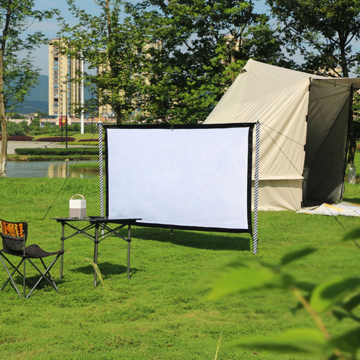 Projector Screen 110 Inch, Movie Projector Screen 16:9 Foldable Portable Wrinkle Indoor Outdoor Projection For Home, Party, Office, Classroom on Clearance