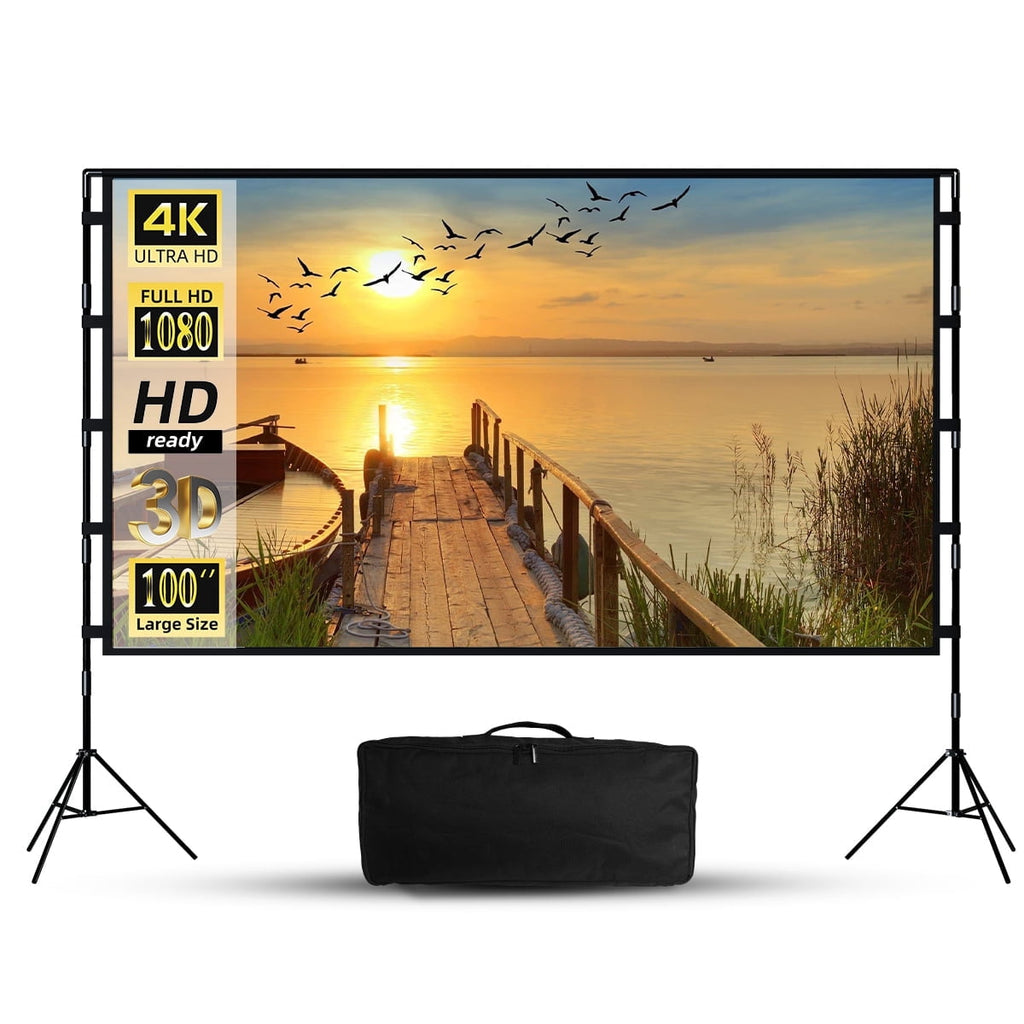 Projector Screen with Stand, WEIJIEMING 100 inch Foldable and Portable Projection Screen 16:9 4K HD Rear Front Wrinkle-Free Movie Screen with Carry Bag for Indoor Outdoor Home Theater Backyard Cinema