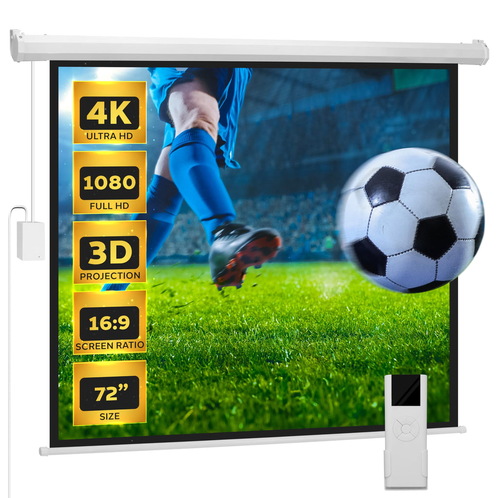 Pyle 72" Portable Motorized Matte White Projector Screen Automatic Projection Display W/ Wall Mount