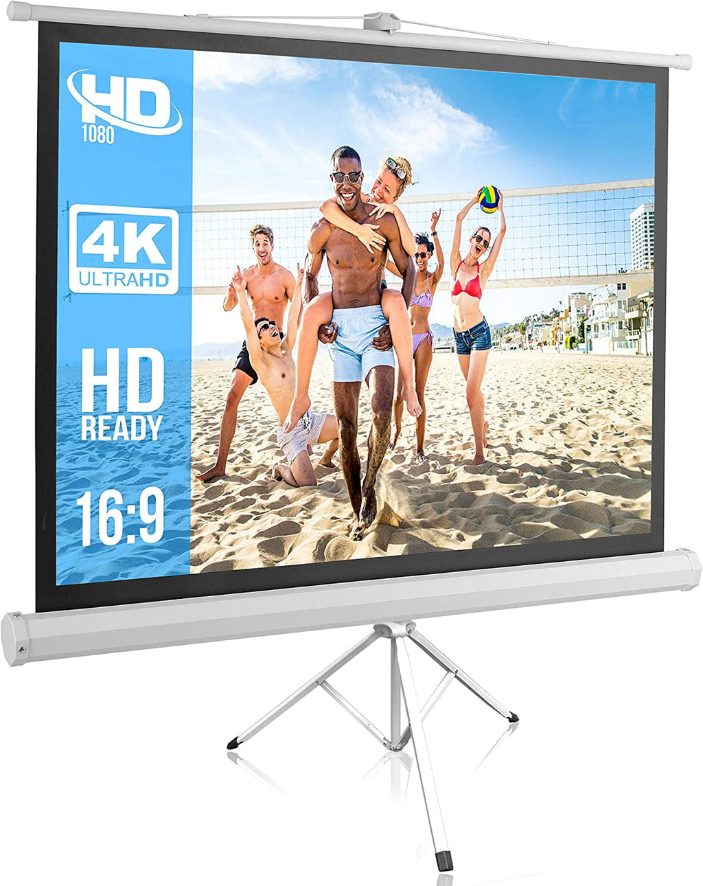 Pyle Portable Projector Screen Tripod Stand - Mobile Projection Screen, & Easy Pull Assemble System