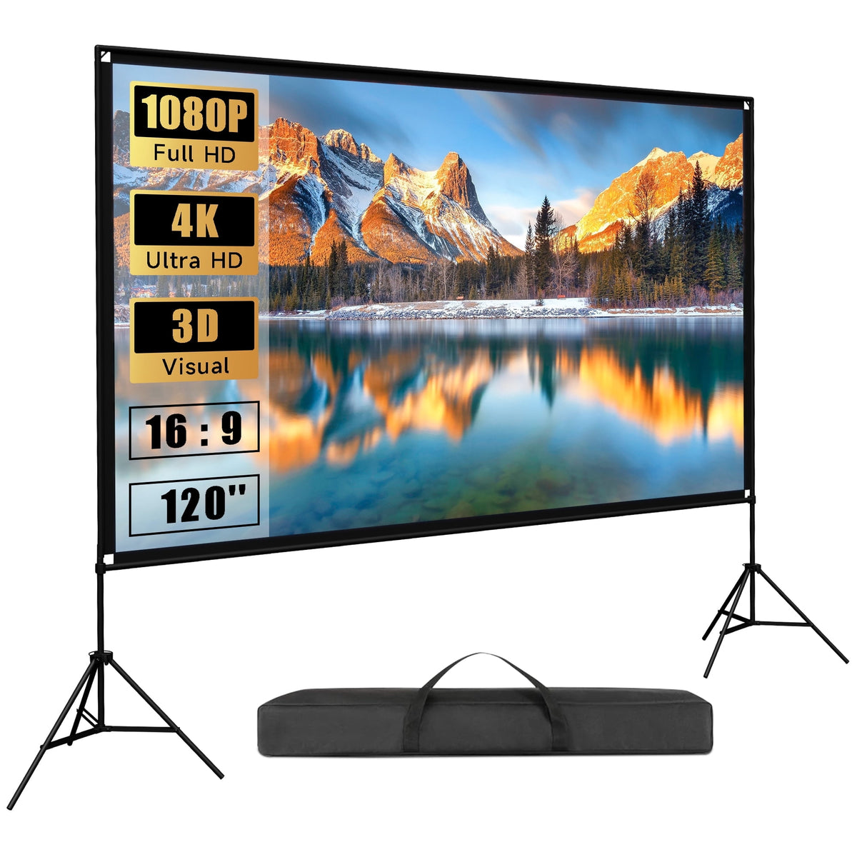 100" Projector Screen with Stand, Foldable Portable Movie Screen, 16:9 HD 4K Wrinkle-Free Indoor Outdoor Projector screens for Backyard Home Theater