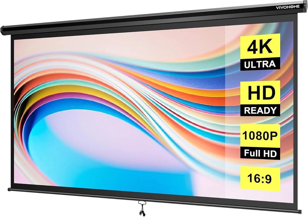 SPECSTAR 80 inch Manual Pull Down Projector Screen, 16:9 HD Retractable Projector Screens for Movie Home Theater Cinema Office Video Game, Black