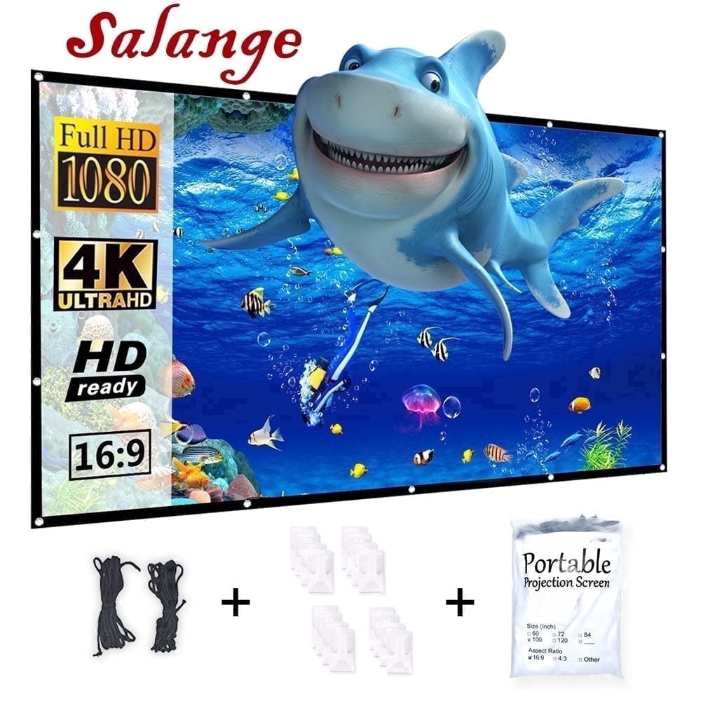 Salange Wall Mount 100" Movie Indoor/Outdoor Foldable Anti-Crease Projector Screen,Home Movie Screen Polyester Fibre,White