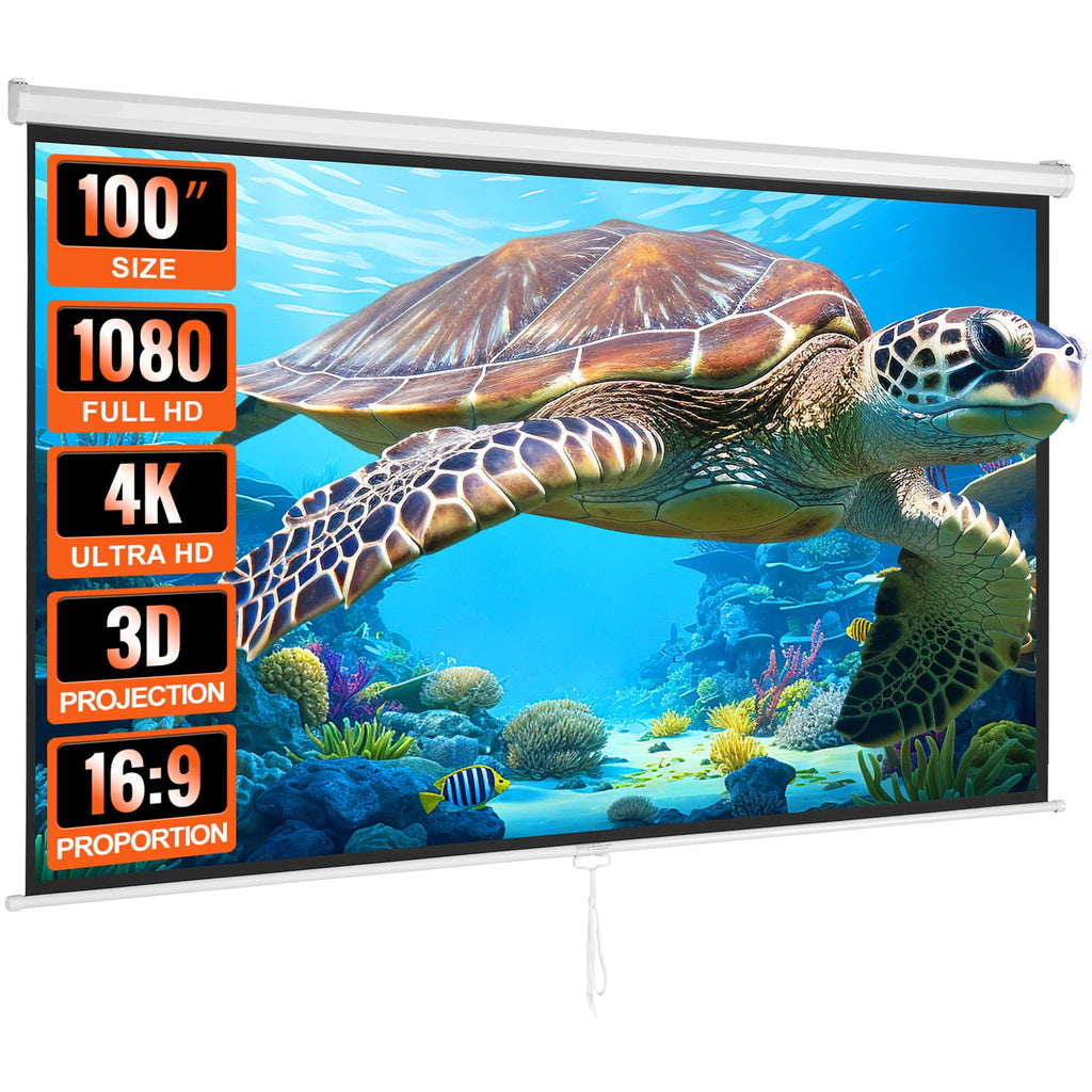 KFFKFF Wall Mount 100" Pull Down Projector Screen, White & Black, TL-100S-A
