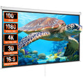 KFFKFF Wall Mount 100" Pull Down Projector Screen, White & Black, TL-100S-A