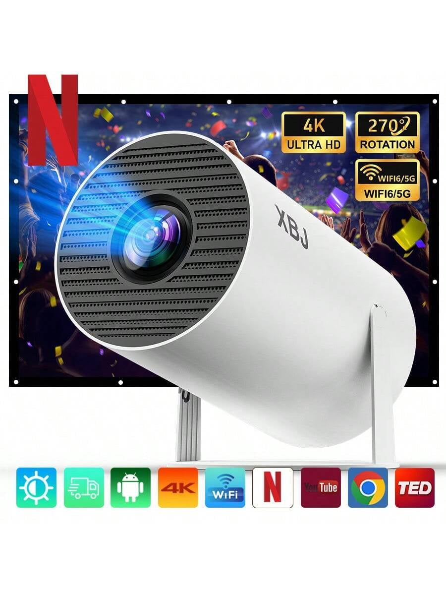 Smart Mini 4K Projector: Portable Home Theater with Auto Keystone, WiFi, Bluetooth & Apps for Bedroom & Outdoor Entertainment
