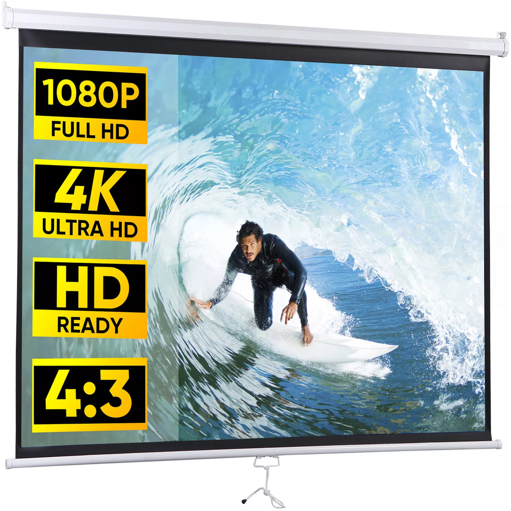 SuperDeal Projector Screen 72 inch 4:3 HD PVC Manual Projection Screen Home Theater Office White