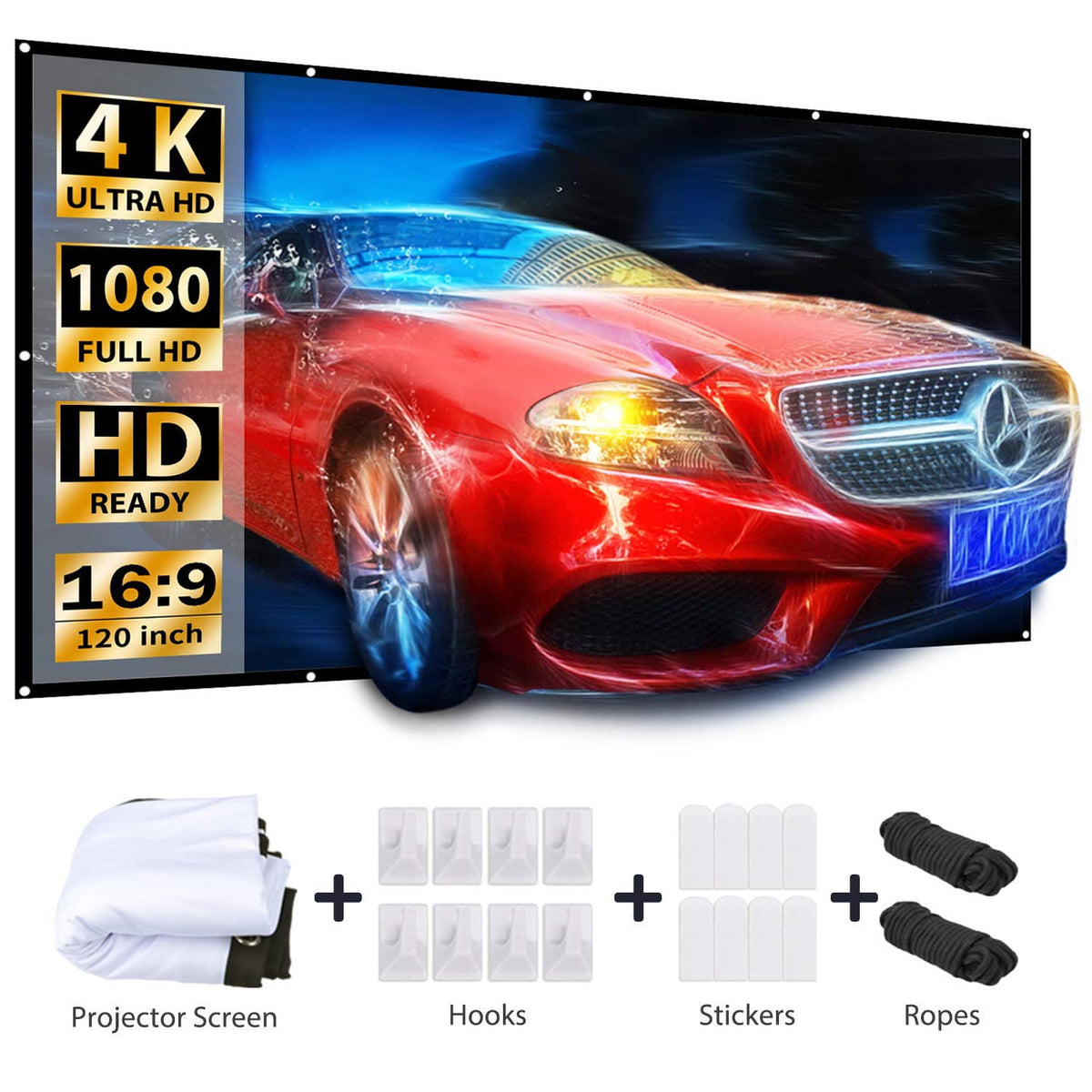 VANKYO Projector Screen 120 inches 16:9 Portable Indoor Outdoor Projection