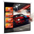 VEVOR Manual Projector Screen, 120 inch 1:1 4K 1080 HD Retractable Pull Down Projector Screen, Wall Mounted Movie Projection with Pull Rope, Portable Display Projectoin for Family Home Office Theater