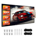 VEVOR Projector Screen, 120 inch 16:9 4K 1080 HD Projection Screen, Wall Mounted Projection Dispaly Projector with 8 Hooks and Double-Sided Tapes, Portable Moive Canvas for Family Home Office Theater