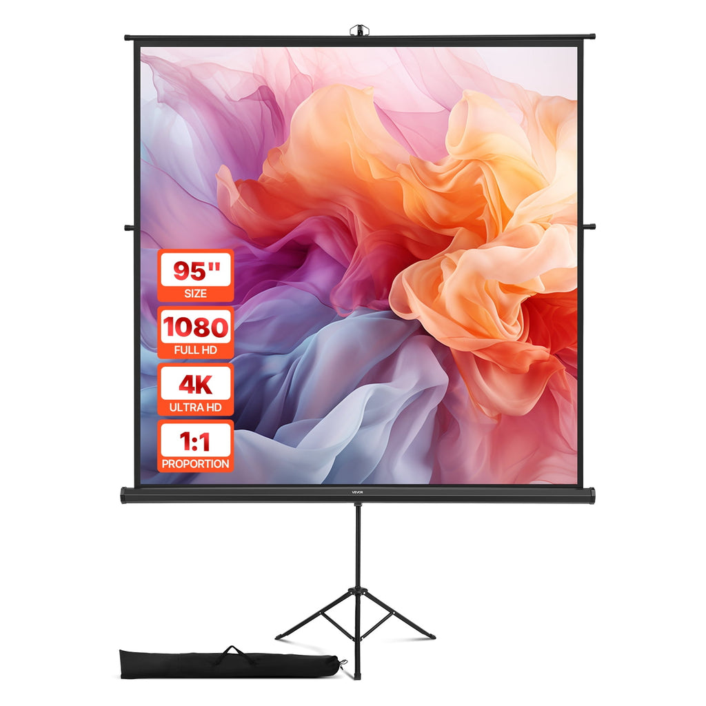 VEVOR Projector Screen with Stand, 70 x 70 Inch 160° Wide Angle Indoor Outdoor Projection Screen, 1:1 4K HD Wrinkleless Portable Tripod Screens with Bag, for Movie, Home Theater, Office Presentation